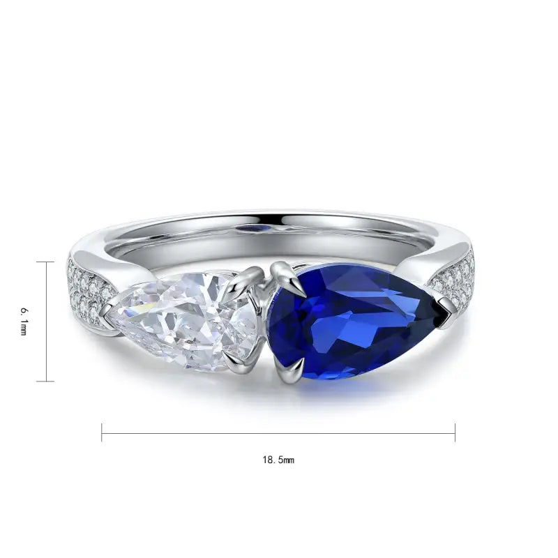 Toi Et Moi Pear Cut Lab Blue Sapphire & Lab Diamond Engagement Ring - Engagement Ring