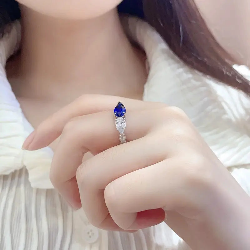 Toi Et Moi Pear Cut Lab Blue Sapphire & Lab Diamond Engagement Ring - Engagement Ring