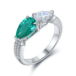 Load image into Gallery viewer, Toi Et Moi Pear Cut Lab Emerald &amp; Lab Diamond Engagement Ring - Engagement Ring
