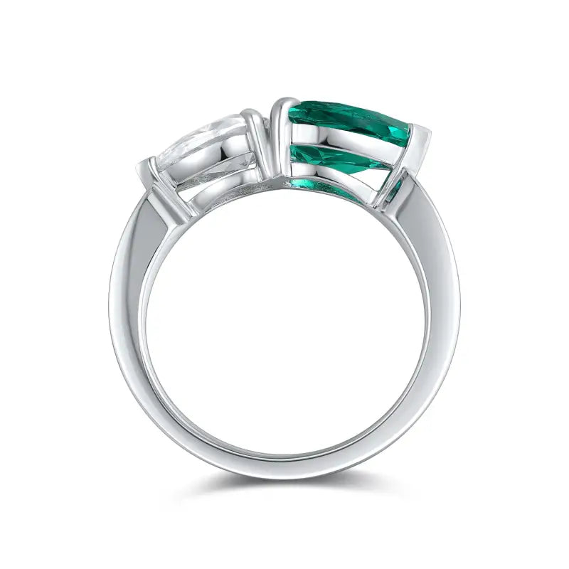 Toi Et Moi Pear Cut Lab Emerald & Lab Diamond Engagement Ring - Engagement Ring