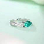 Load image into Gallery viewer, Toi Et Moi Pear Cut Lab Emerald &amp; Lab Diamond Engagement Ring - Engagement Ring
