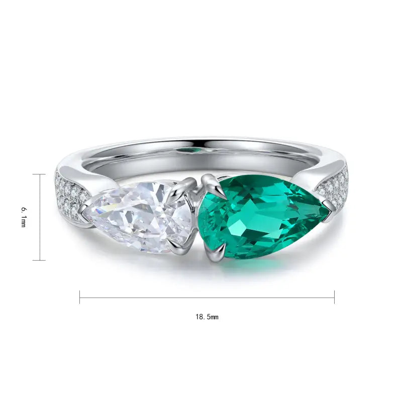 Toi Et Moi Pear Cut Lab Emerald & Lab Diamond Engagement Ring - Engagement Ring