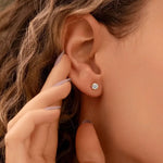 Load image into Gallery viewer, Diamond stud earring in an earlobe.
