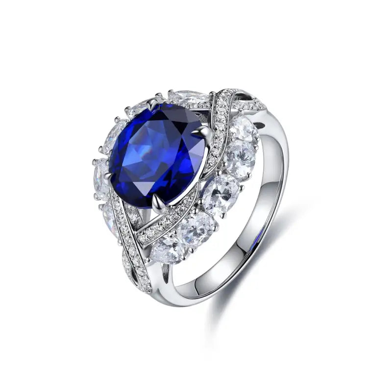 Twist Band 4.8 Ct Lab Blue Sapphire Engagement Ring - Engagement Ring