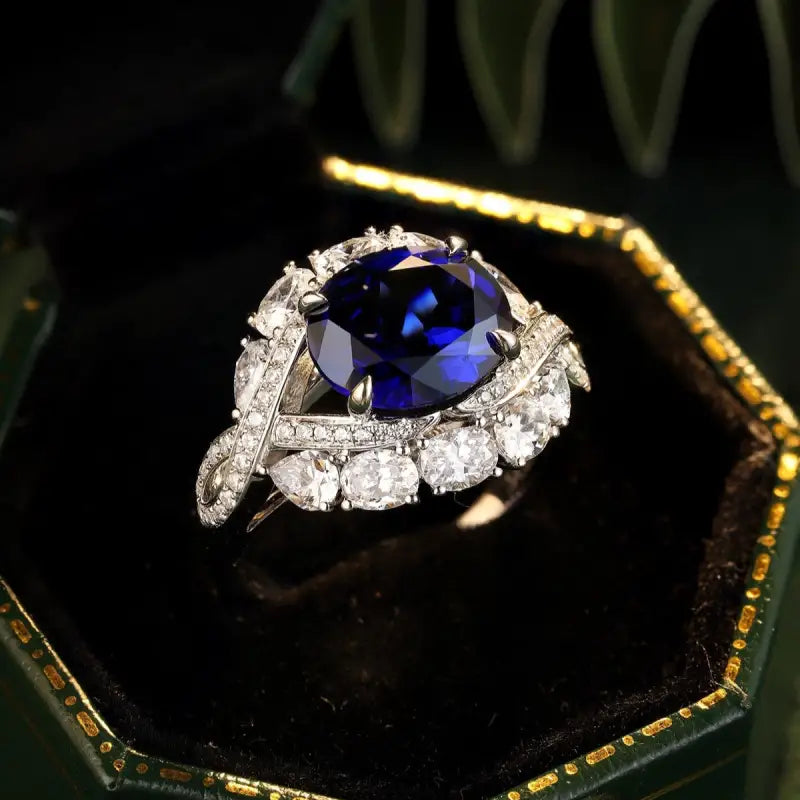 Twist Band 4.8 Ct Lab Blue Sapphire Engagement Ring - Engagement Ring