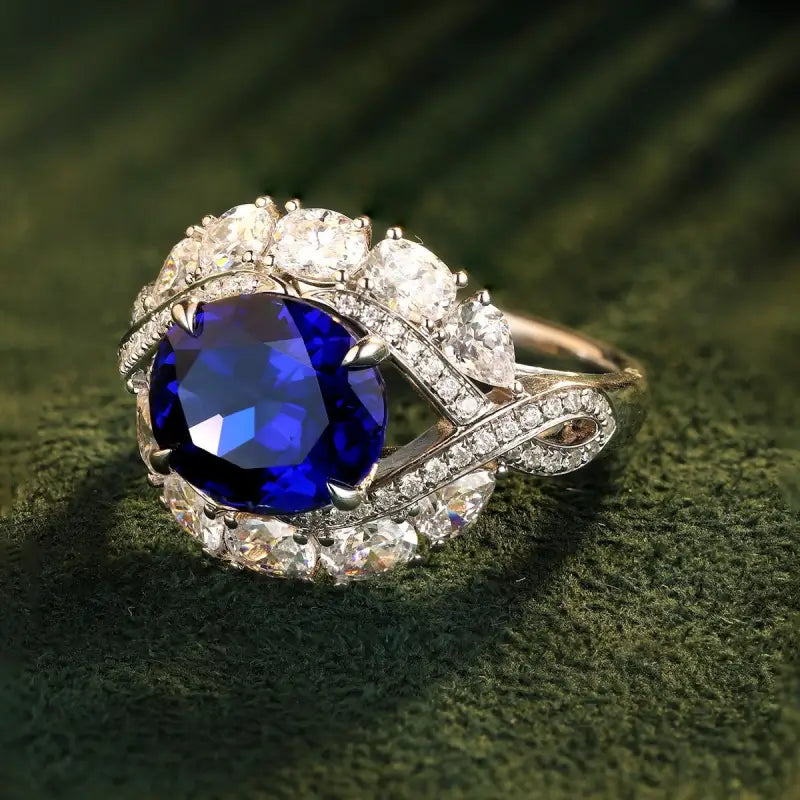 Twist Band 4.8 Ct Lab Blue Sapphire Engagement Ring - Engagement Ring