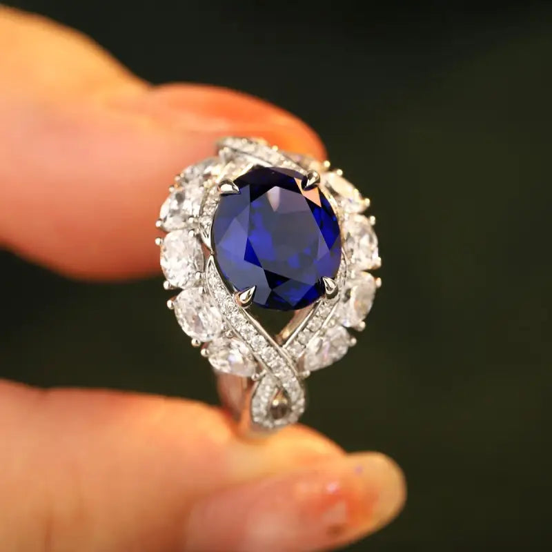 Twist Band 4.8 Ct Lab Blue Sapphire Engagement Ring - Engagement Ring