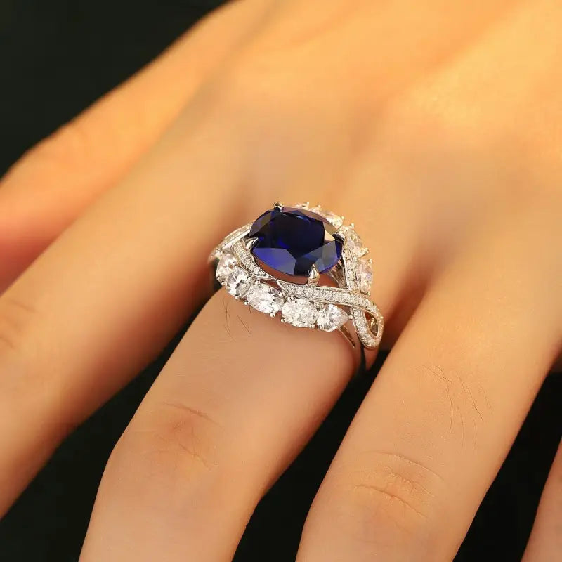 Twist Band 4.8 Ct Lab Blue Sapphire Engagement Ring - Engagement Ring