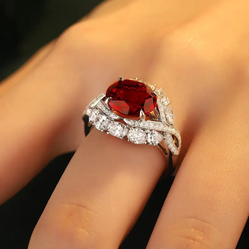 Twist Band 4.8 Ct Lab Ruby Engagement Ring - Engagement Ring