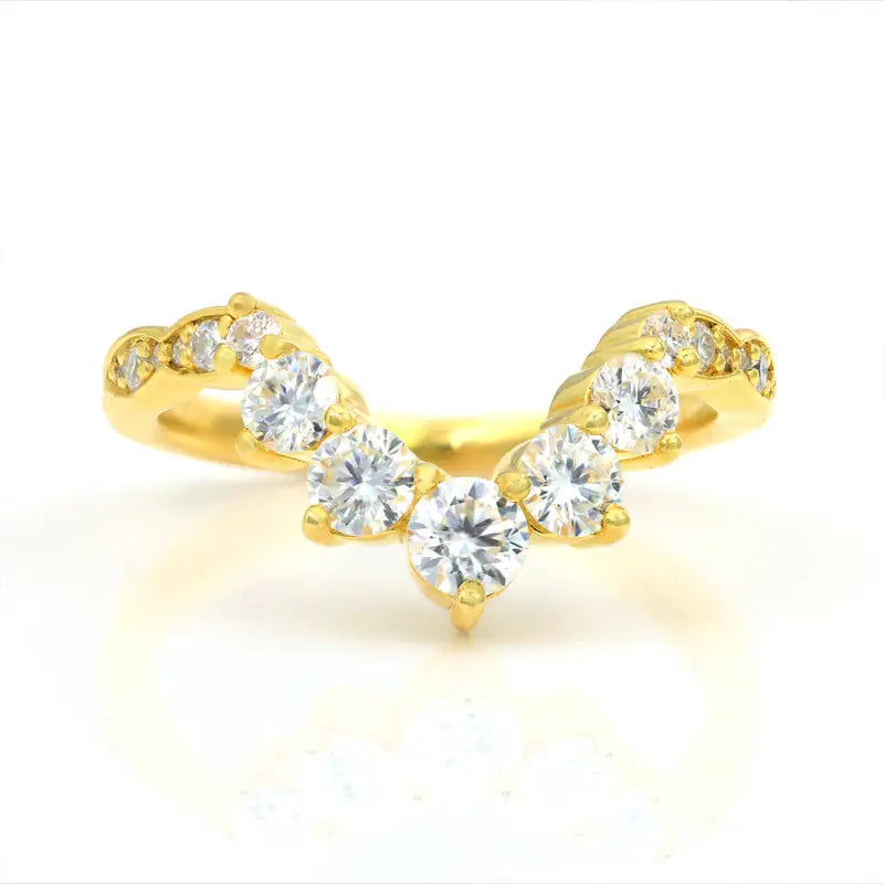 V-Shaped Round Cut Lab Diamond Contour Band - Wedding Ring