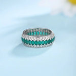 Load image into Gallery viewer, Wave Line Elongated Hexagon Zambia Green Emerald Channel Eternity Band - Wedding Ring
