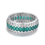 Load image into Gallery viewer, Wave Line Elongated Hexagon Zambia Green Emerald Channel Eternity Band - Wedding Ring
