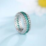 Load image into Gallery viewer, Wave Line Elongated Hexagon Zambia Green Emerald Channel Eternity Band - Wedding Ring
