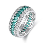 Load image into Gallery viewer, Wave Line Elongated Hexagon Zambia Green Emerald Channel Eternity Band - Wedding Ring
