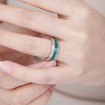 Load image into Gallery viewer, Wave Line Elongated Hexagon Zambia Green Emerald Channel Eternity Band - Wedding Ring
